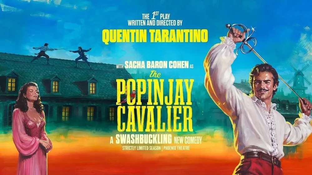 Arte de divulgação de “The Popinjay Cavalier”, com Sacha Baron Cohen no papel principal.