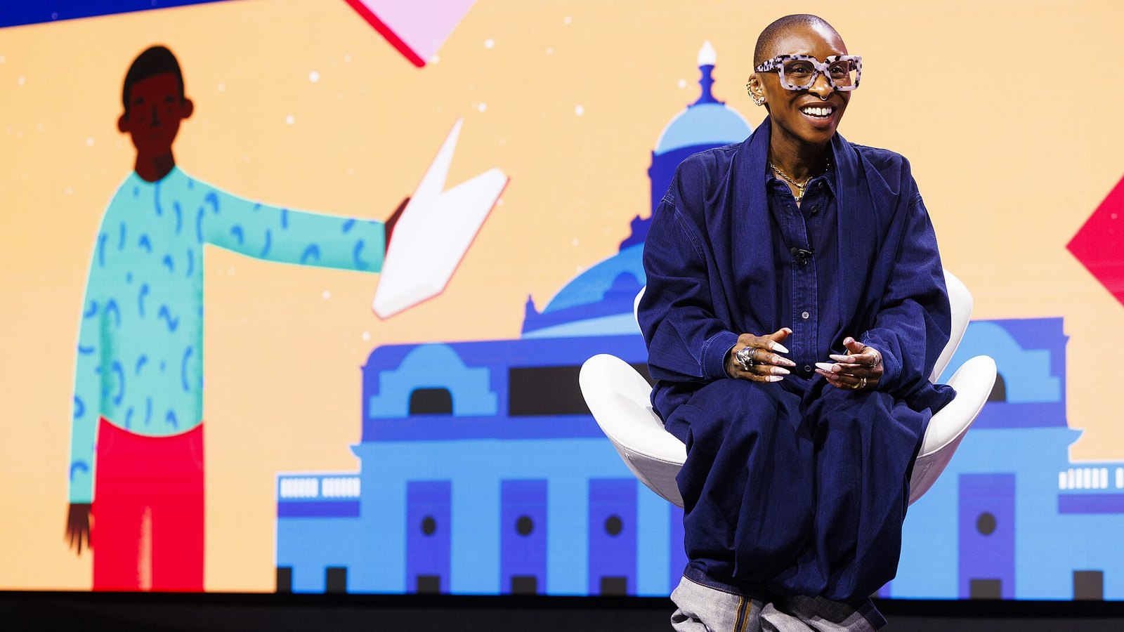 Cynthia Erivo no palco do Festival Nacional do Livro da Biblioteca do Congresso, em Washington, em agosto de 2026